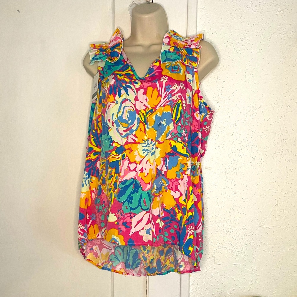 NWT Mud Pie Floral Ruffle Shoulder Top
